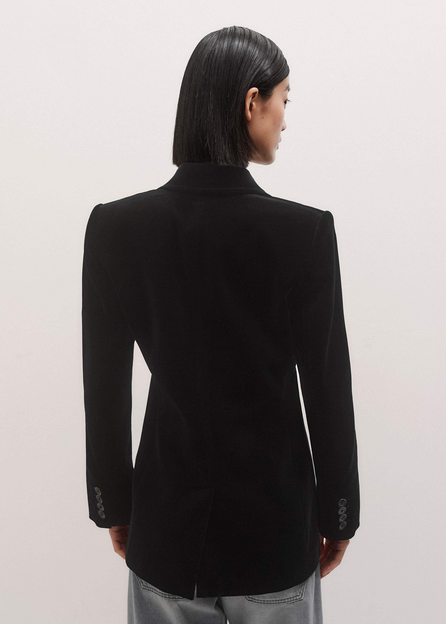 Black Stretch Velvet Sharp Shoulder Blazer