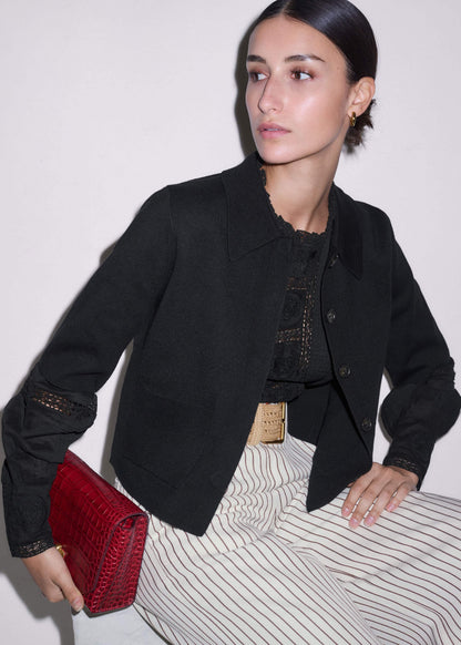 Black Milano Knit Short Sleeve Jacket