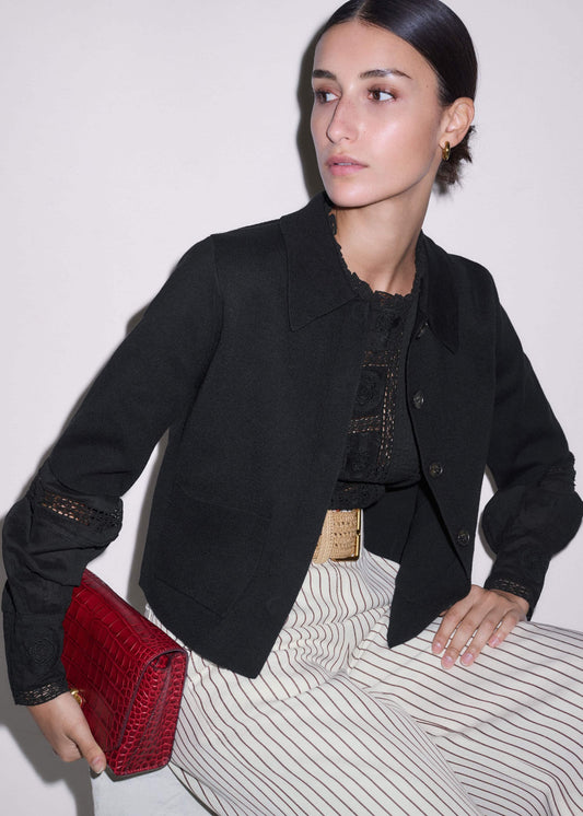 Black Milano Knit Short Sleeve Jacket