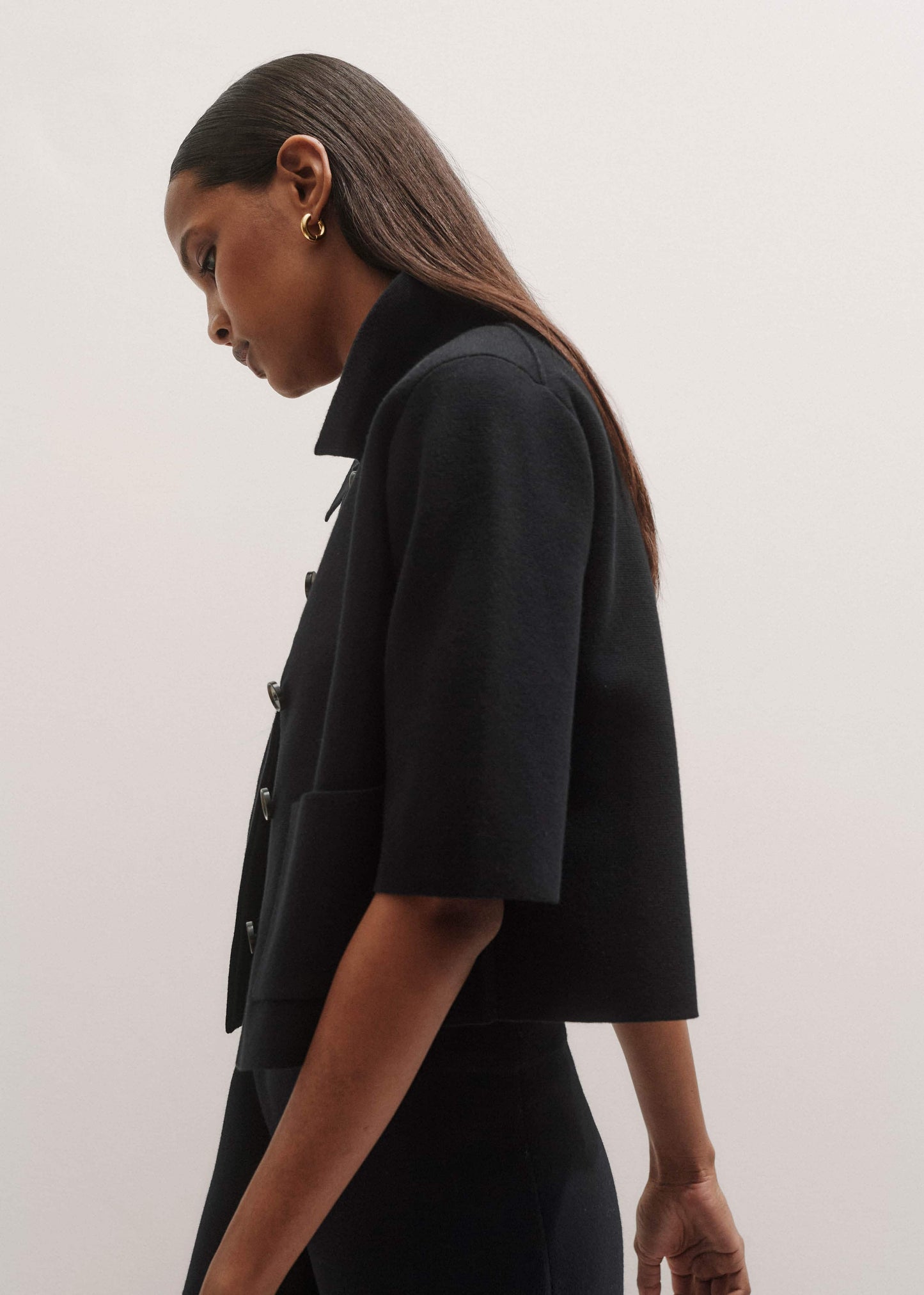Black Milano Knit Short Sleeve Jacket