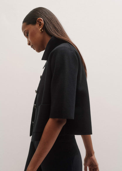Black Milano Knit Short Sleeve Jacket
