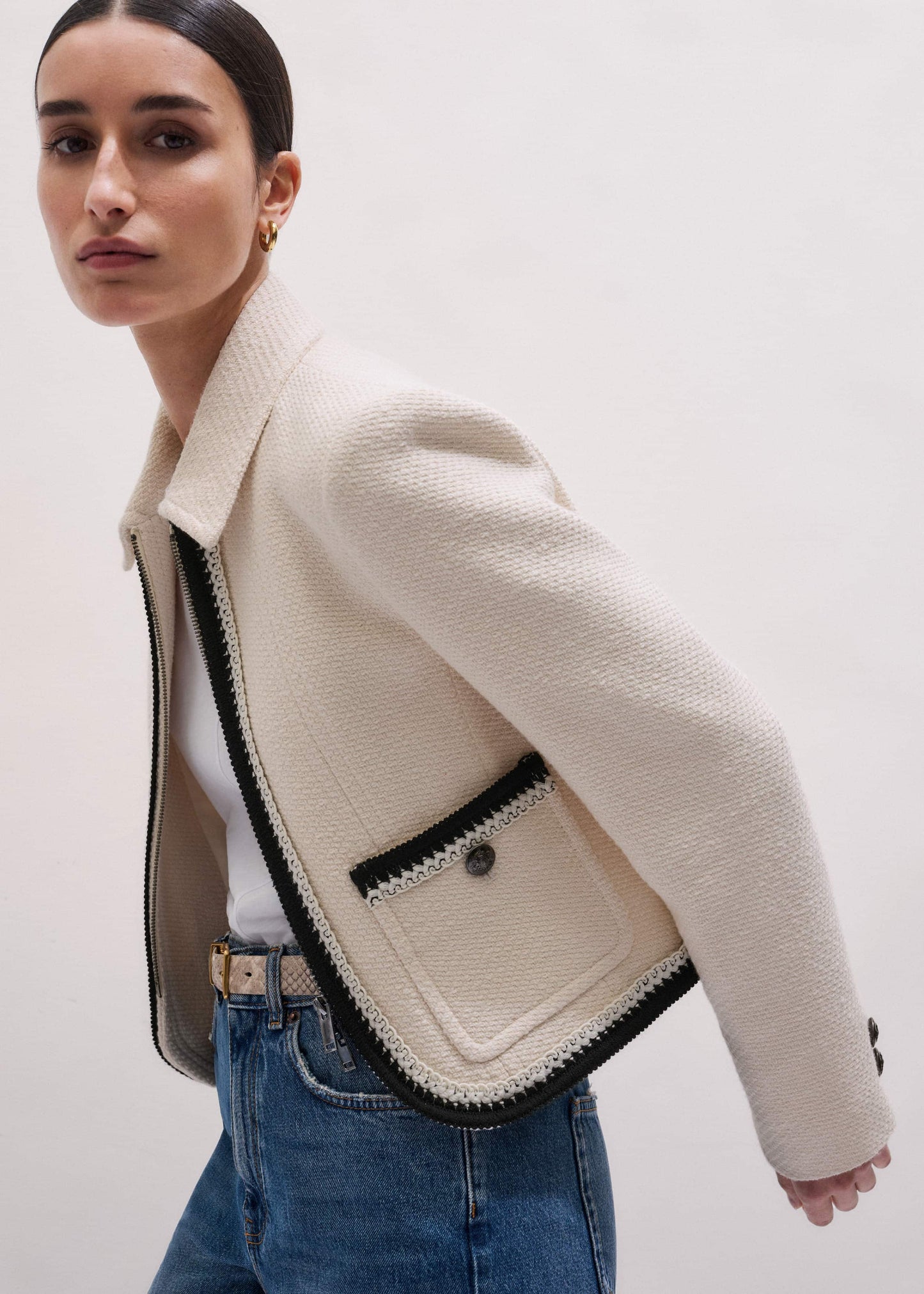 Cream Straight Crop Jacket