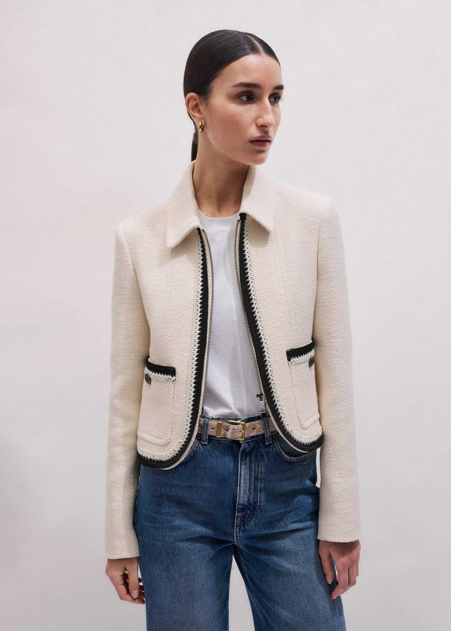 Cream Straight Crop Jacket