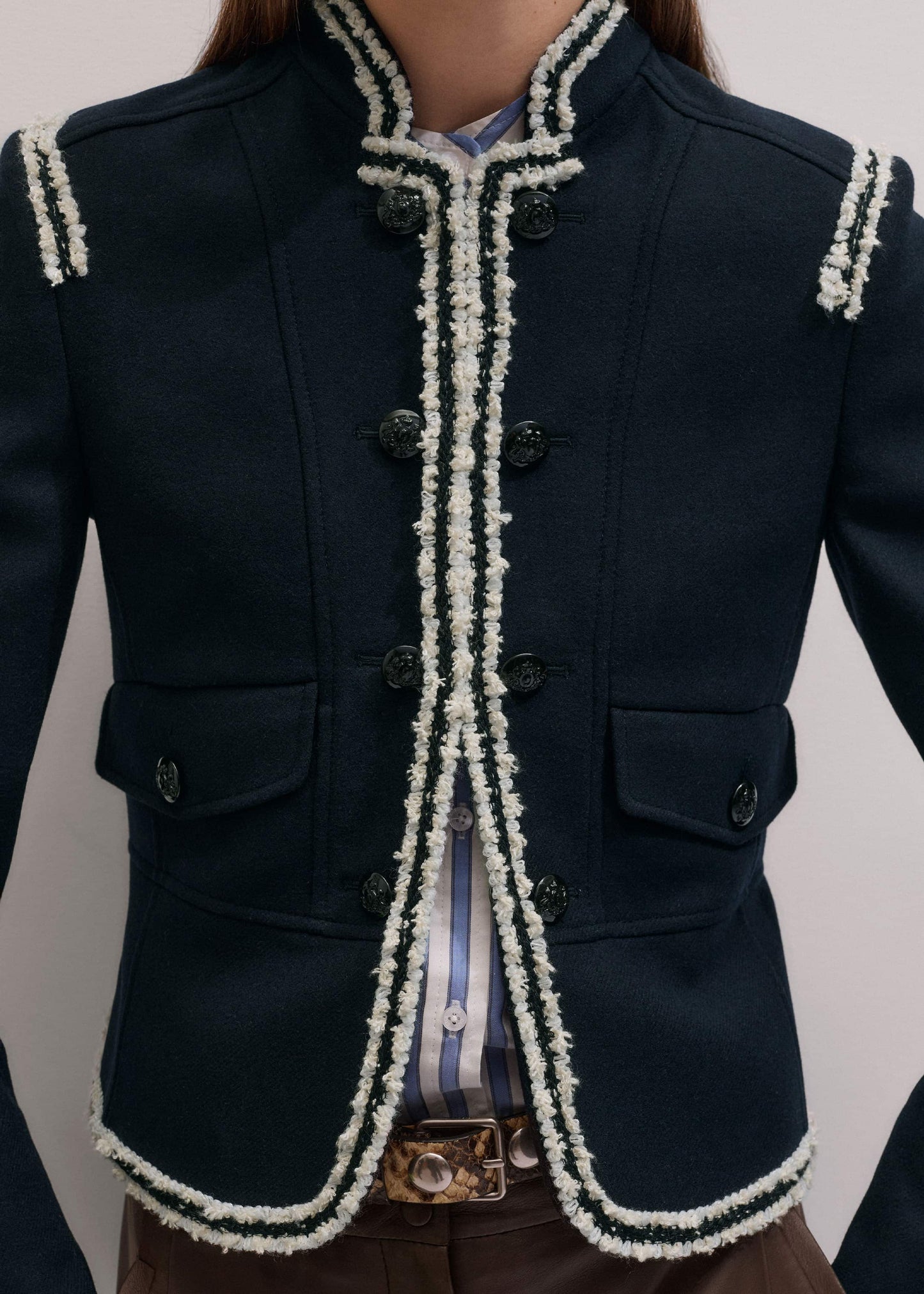 Navy Bold Braid Short Fitted Jacket