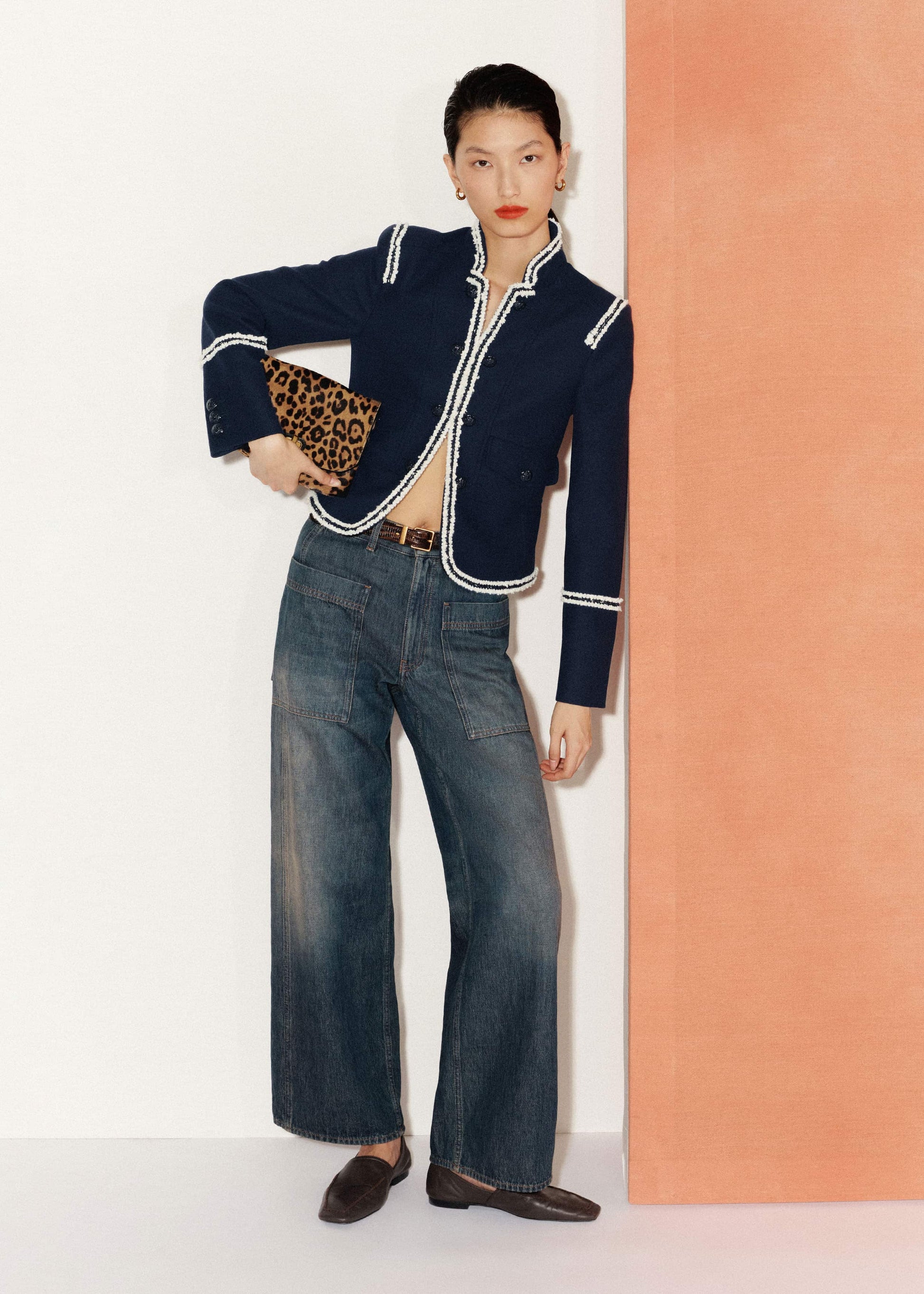 Navy Bold Braid Short Fitted Jacket
