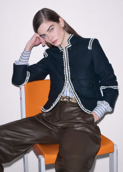 Navy Bold Braid Short Fitted Jacket