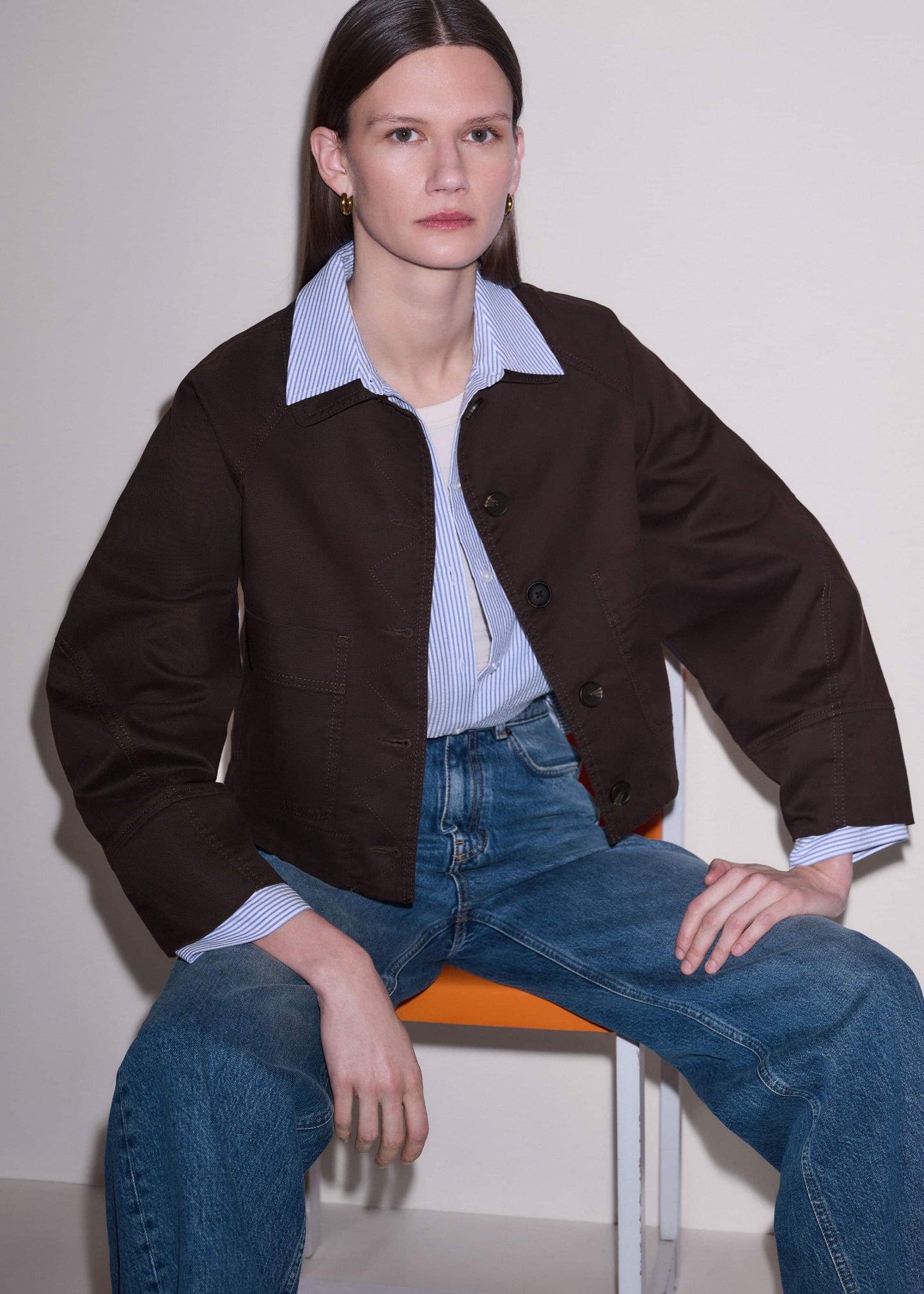 Brown Cocoon Sleeve Jacket