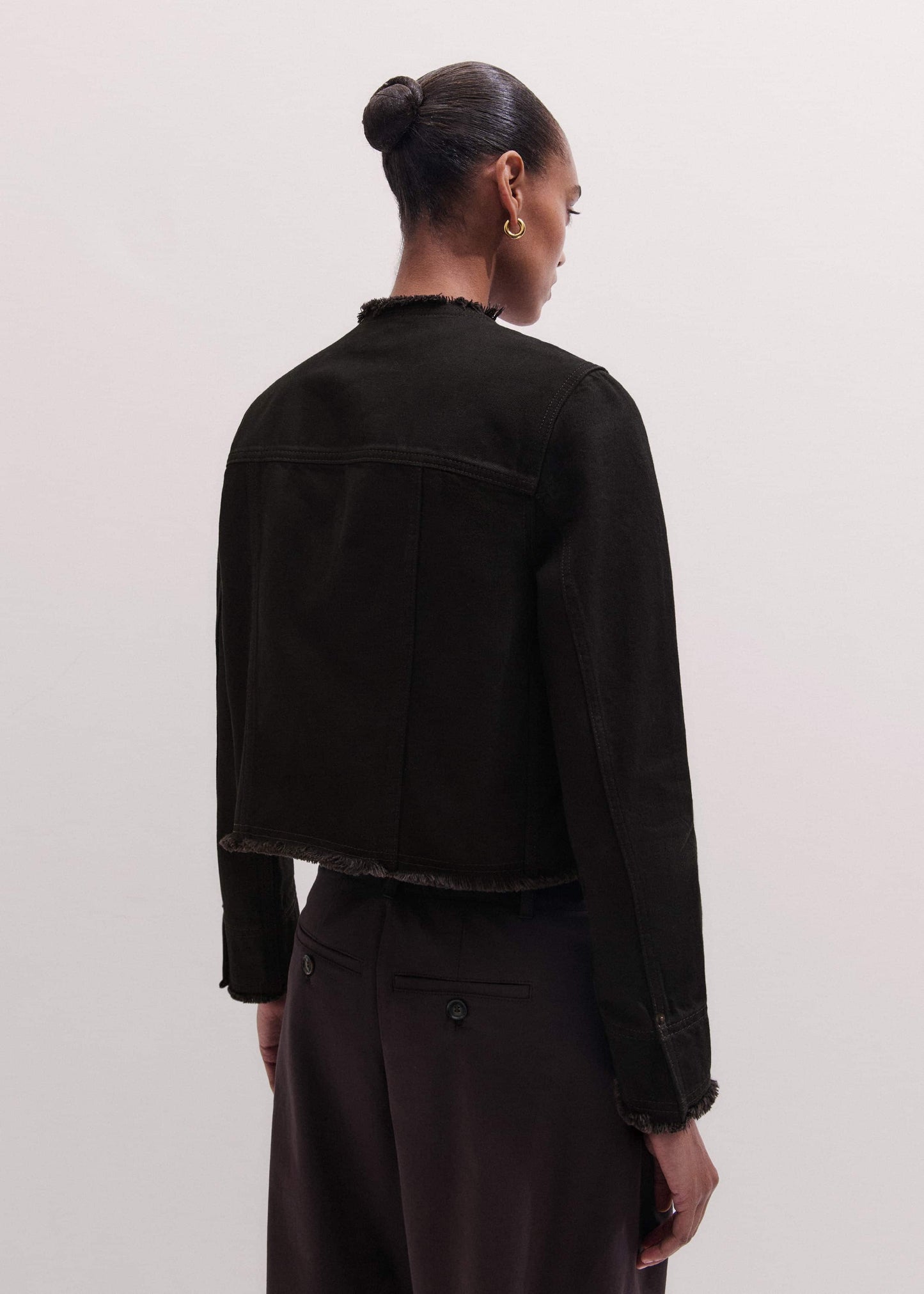 Black Collarless Fray Jacket