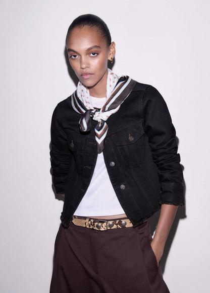 Black Collarless Fray Jacket