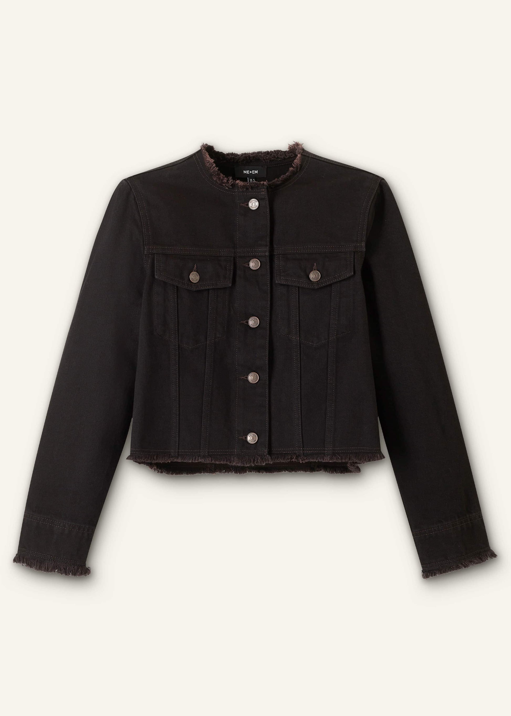 Black Collarless Fray Jacket
