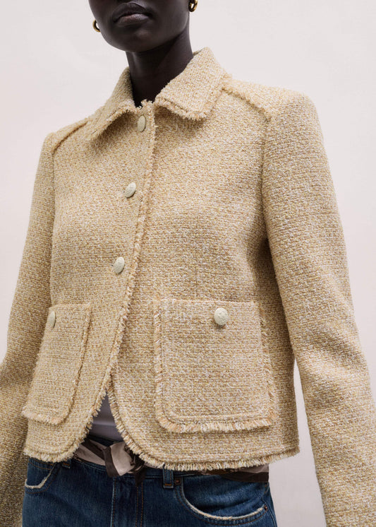 Cream Fringed Short Jacket