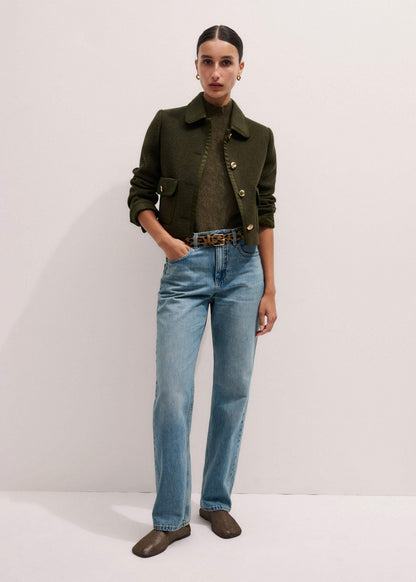 Olive Green Straight Crop Jacket