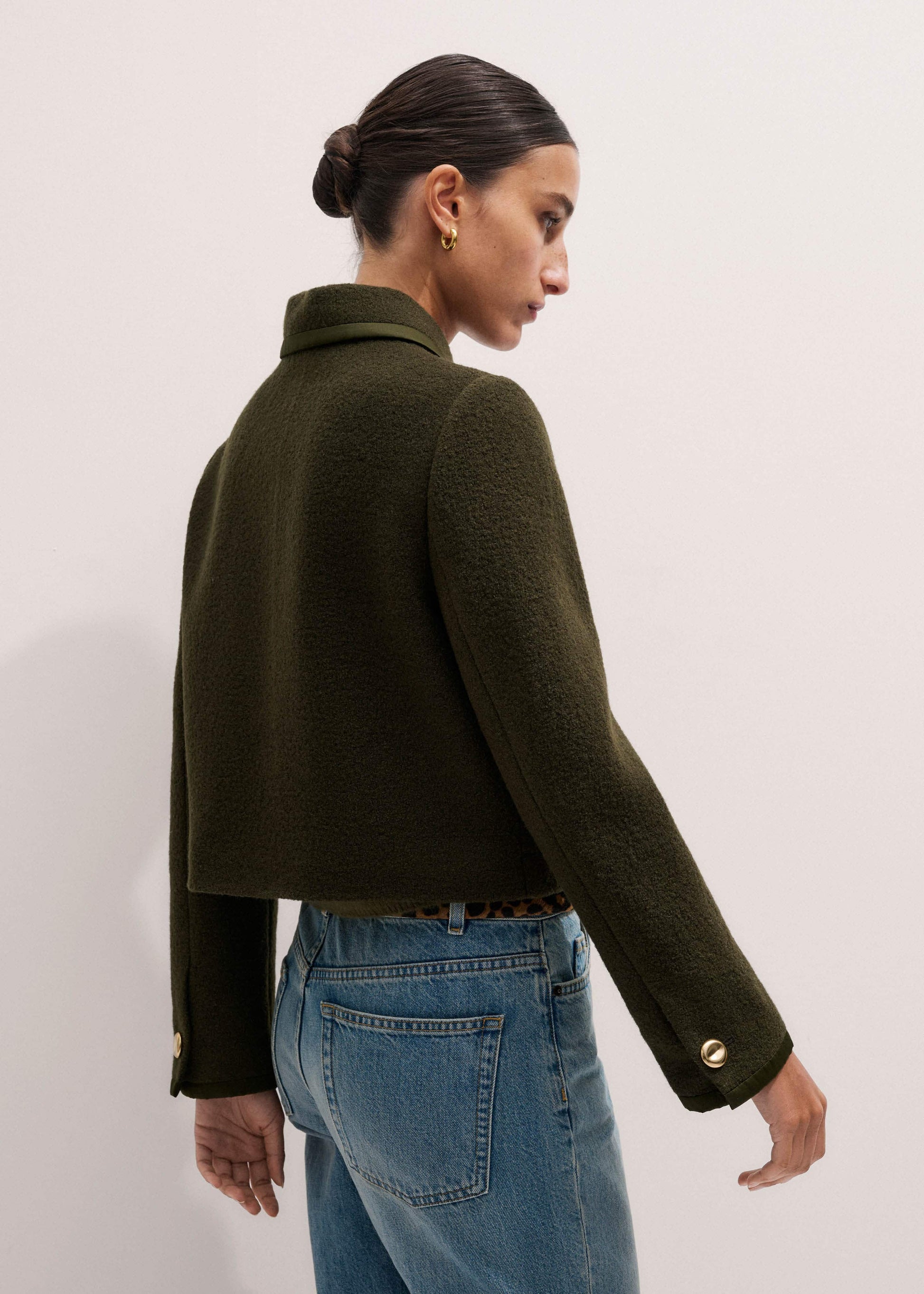 Olive Green Straight Crop Jacket