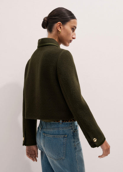Olive Green Straight Crop Jacket