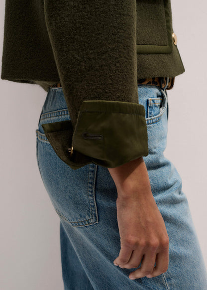 Olive Green Straight Crop Jacket