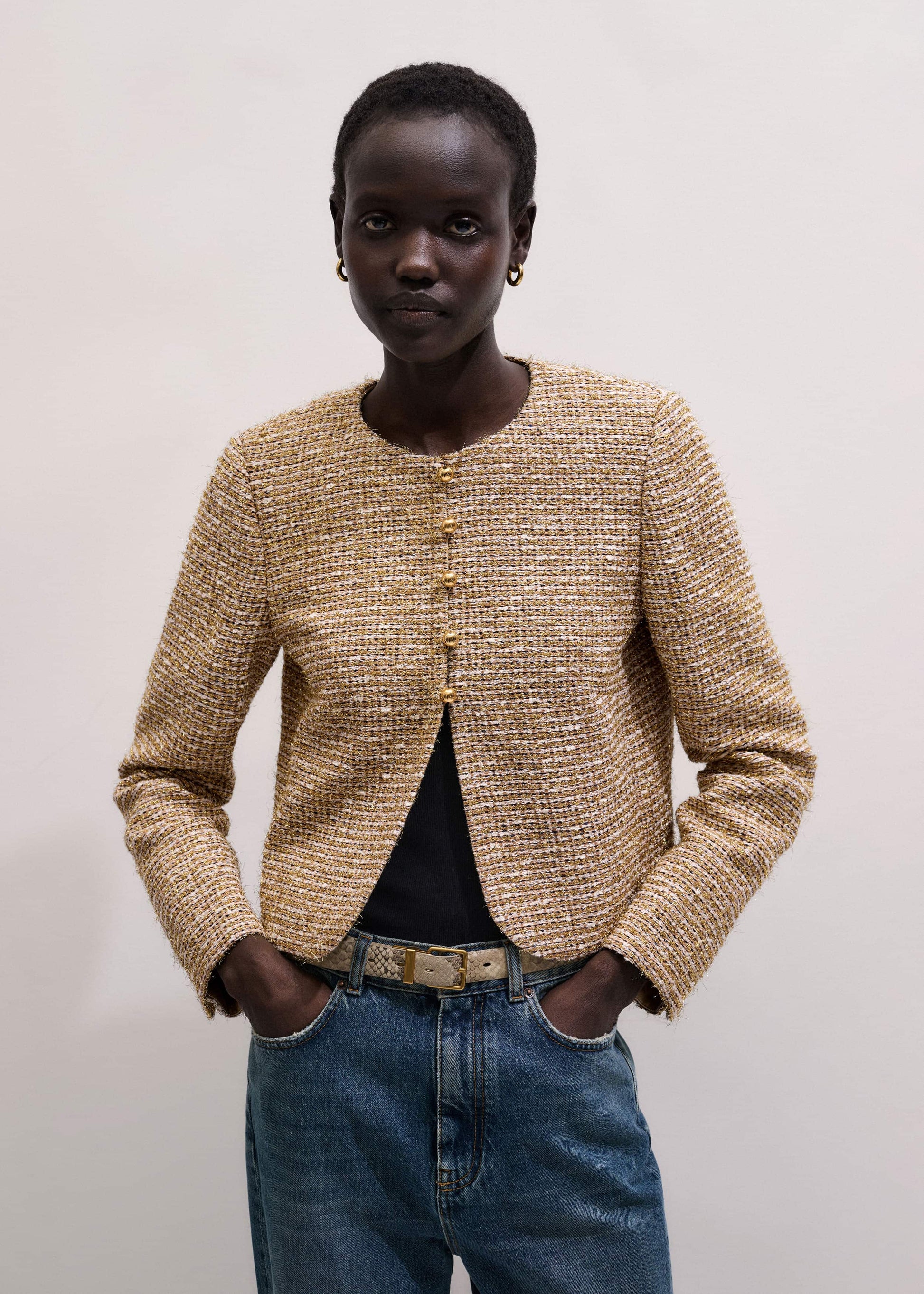 Gold Metallic Crop Evening Jacket
