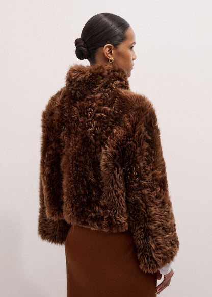 Brown Luxe Shearling Evening Crop Jacket