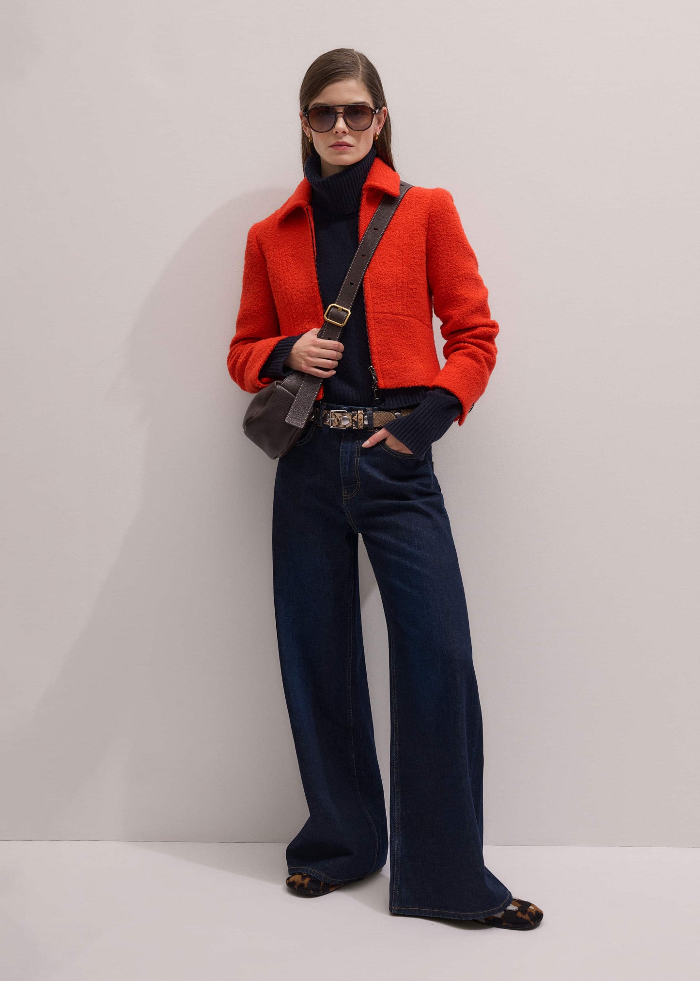 Orange Cropped Bouclé Jacket