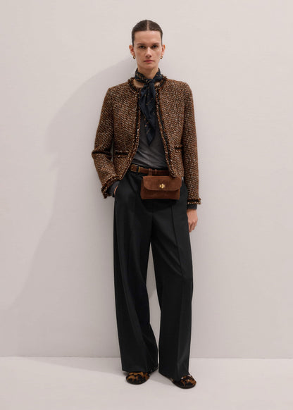 Brown Slim Tweed Fringed Jacket
