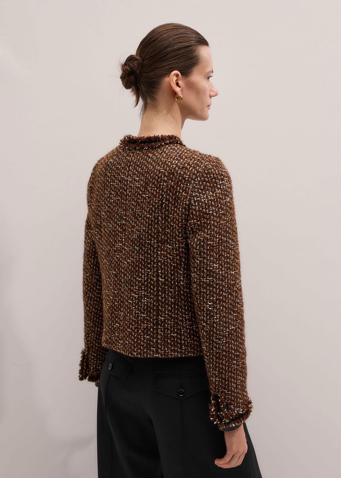 Brown Slim Tweed Fringed Jacket