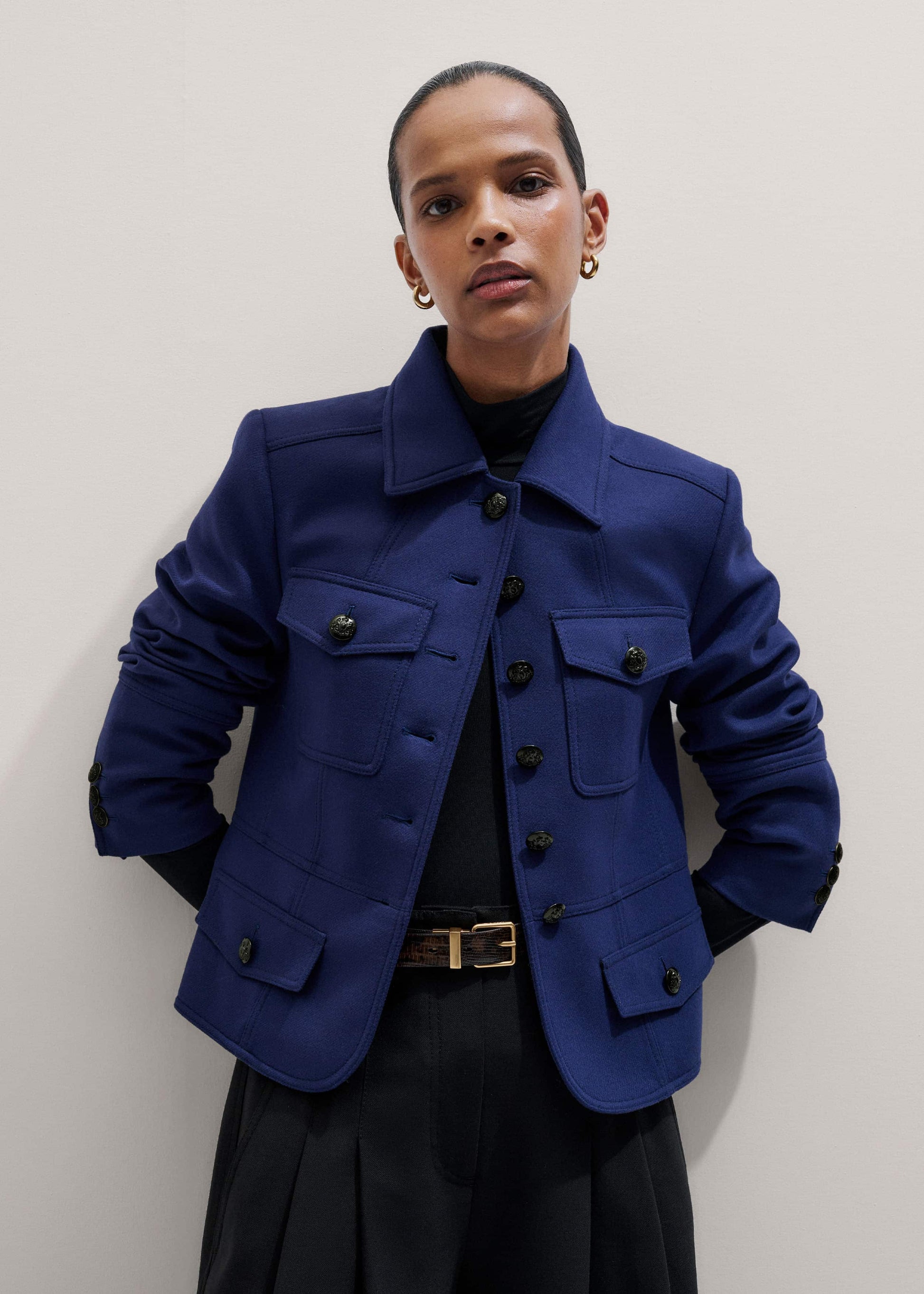Blue Fitted Military Jacket