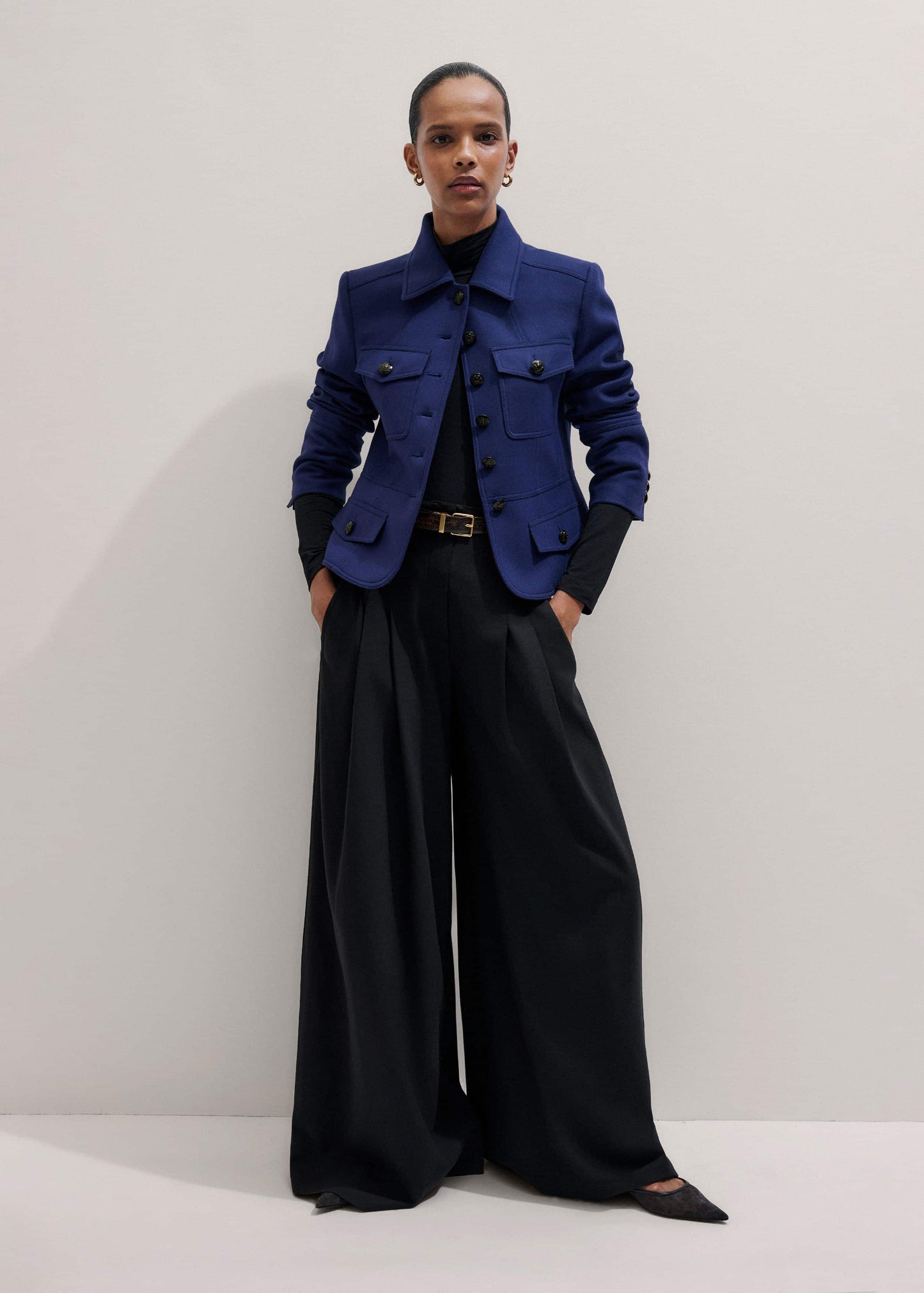 Blue Fitted Military Jacket