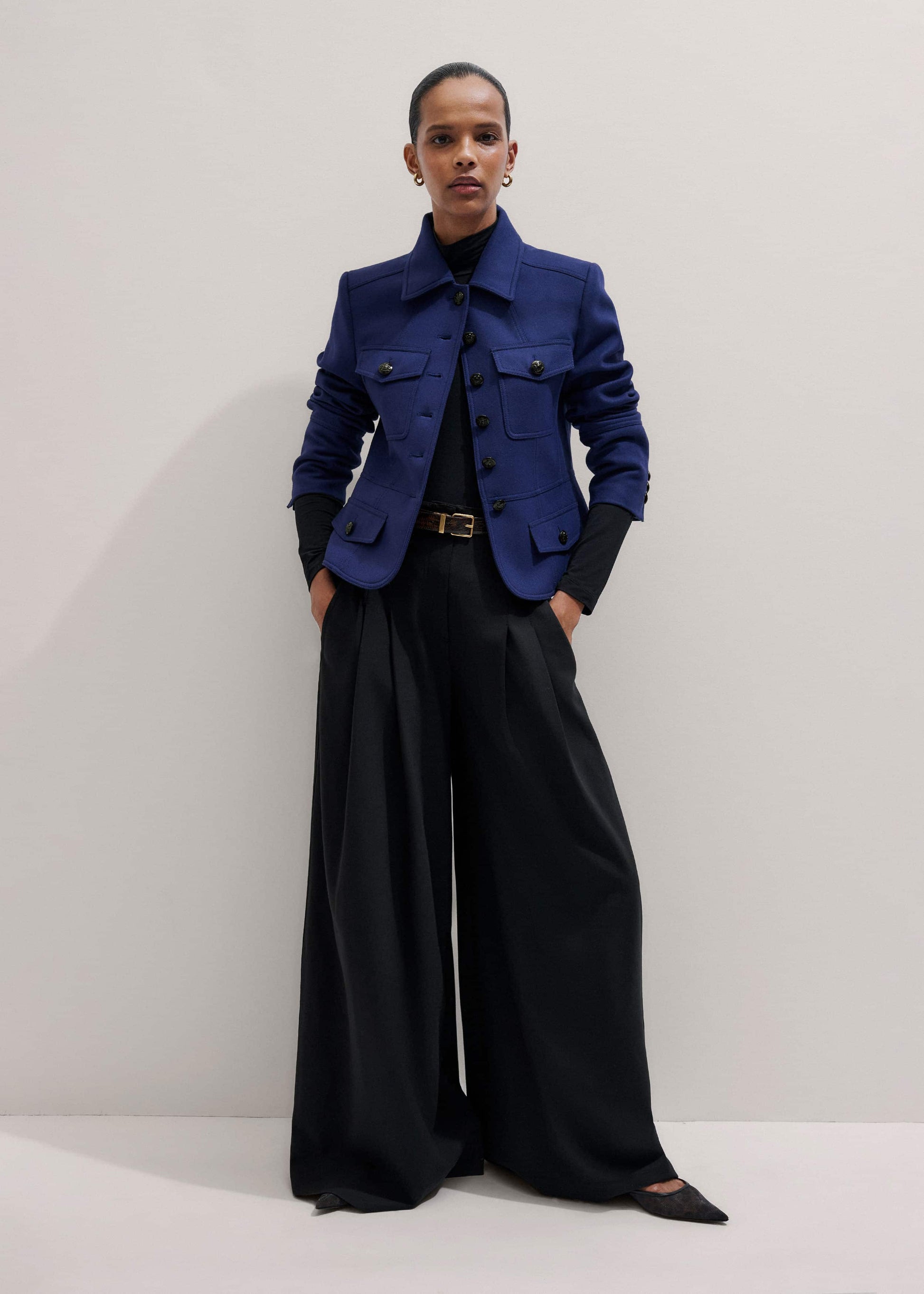 Blue Fitted Military Jacket