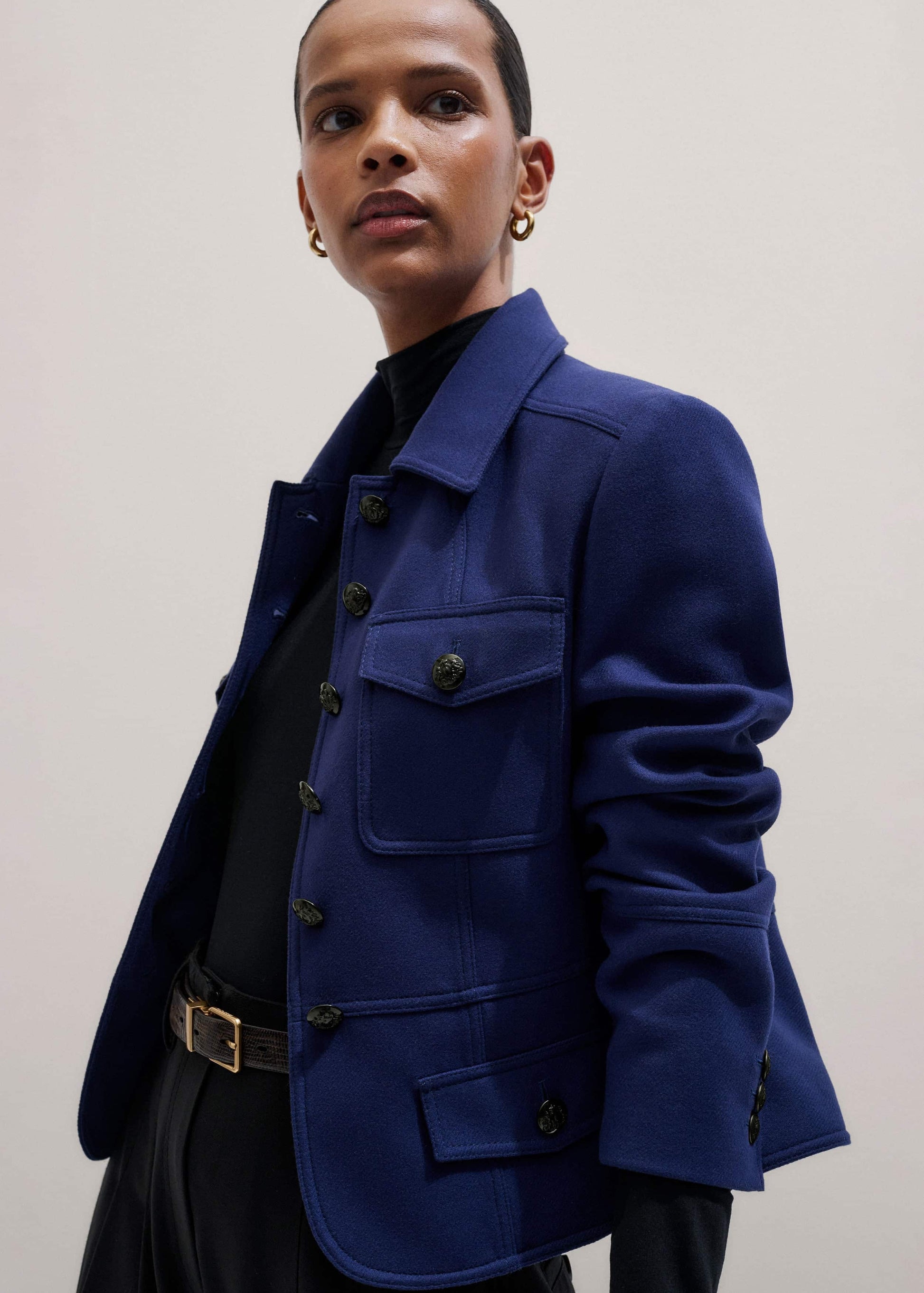 Blue Fitted Military Jacket