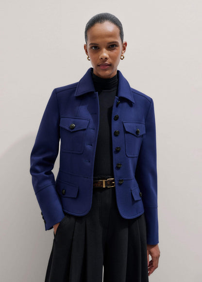 Blue Fitted Military Jacket