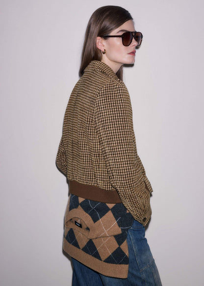 Brown Super Soft Houndstooth Bomber Jacket