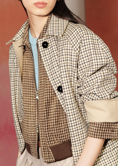 Brown Super Soft Houndstooth Bomber Jacket
