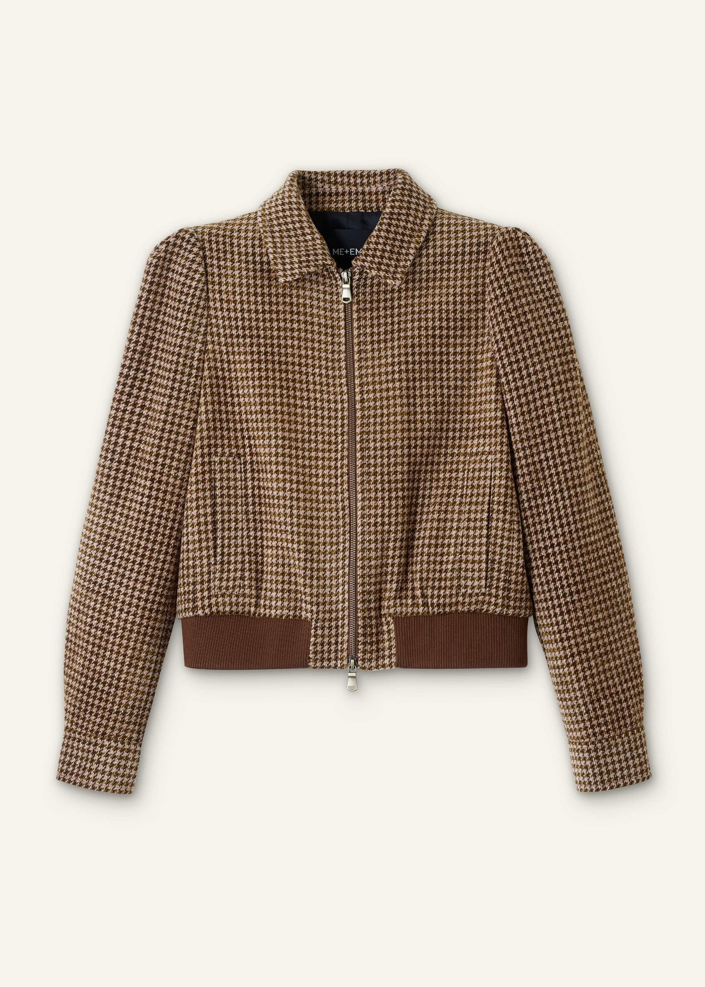 Brown Super Soft Houndstooth Bomber Jacket