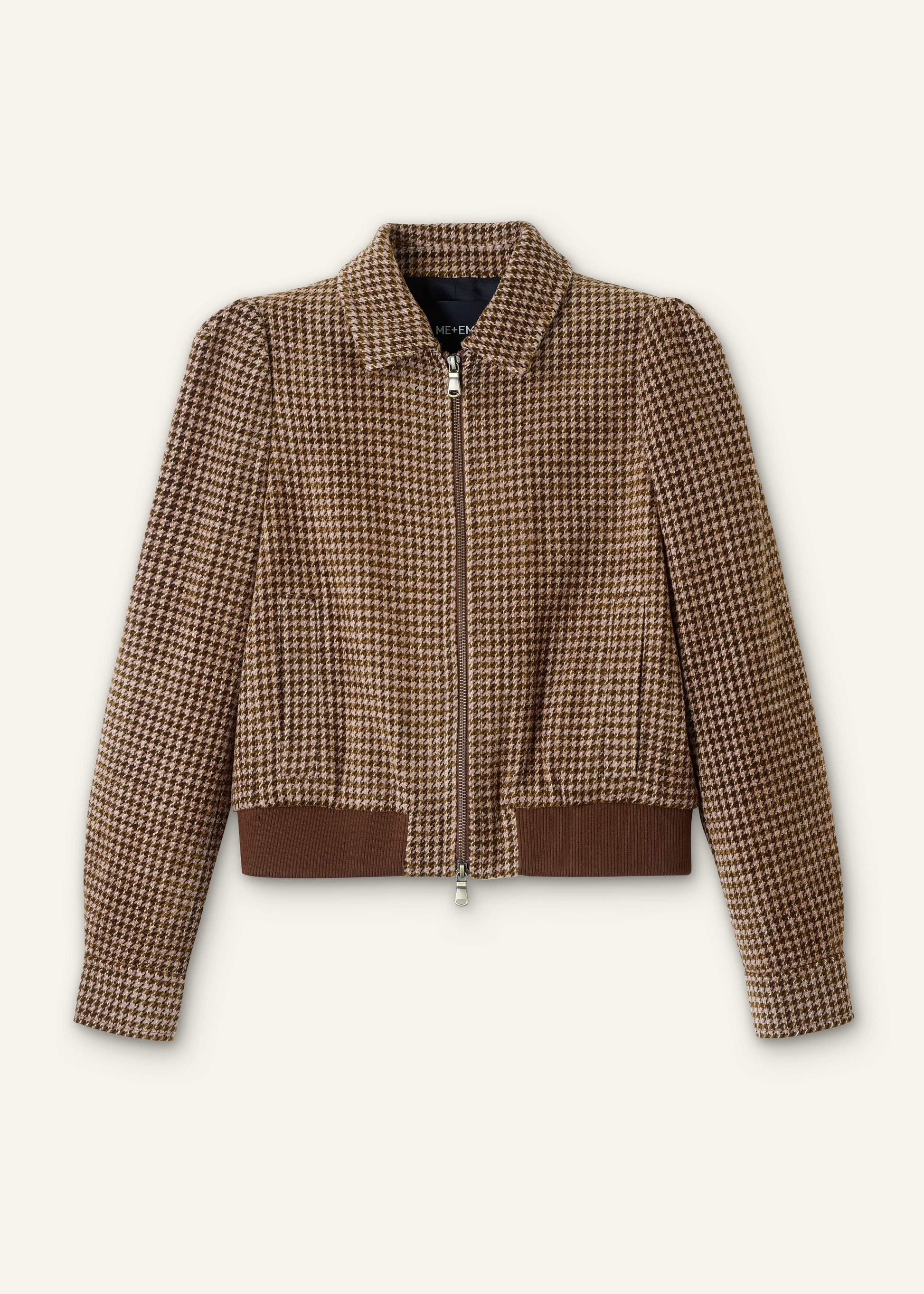 Brown Super Soft Houndstooth Bomber Jacket