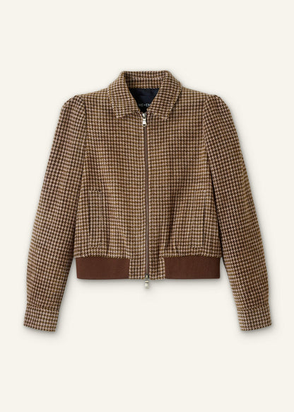 Brown Super Soft Houndstooth Bomber Jacket