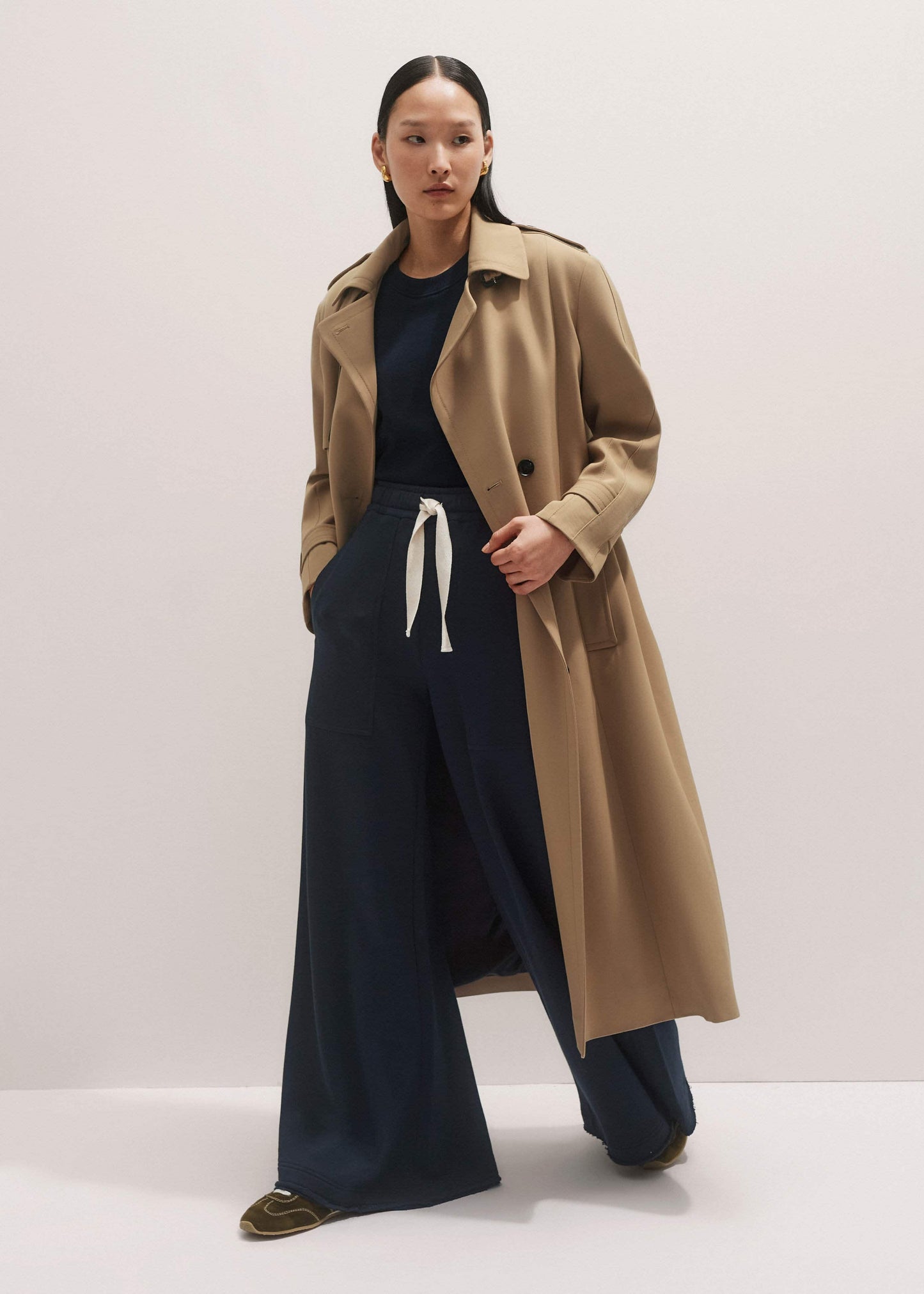 Brown Relaxed Shoulder Trench Coat