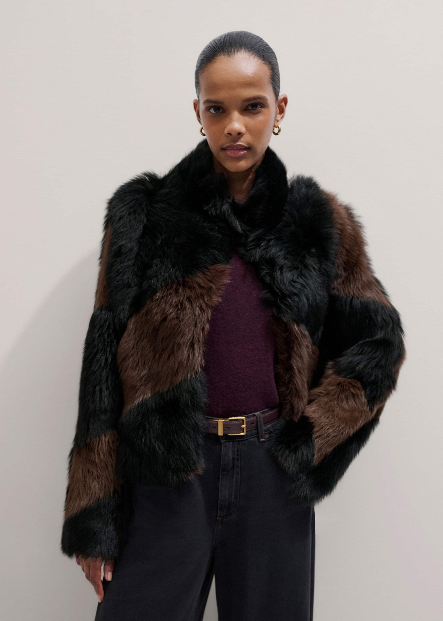 Brown Luxe Patchwork Coat