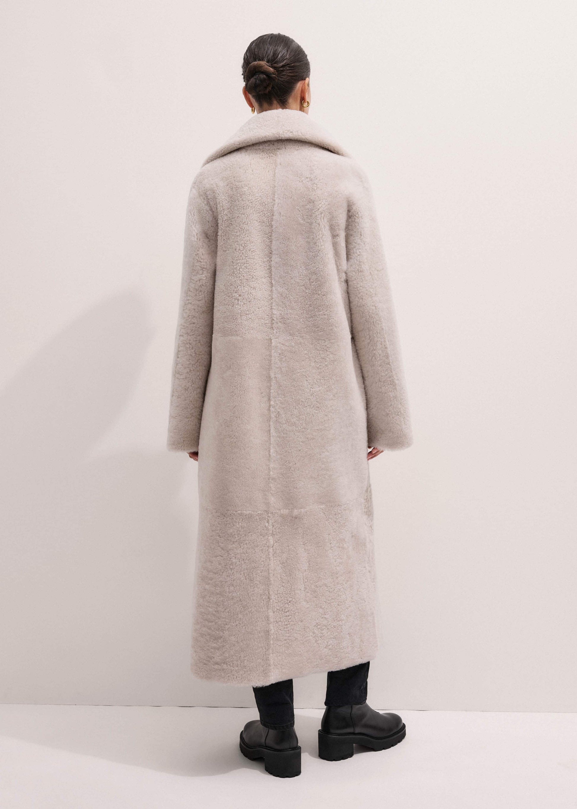 Cream Reversible Shearling Coat + Belt
