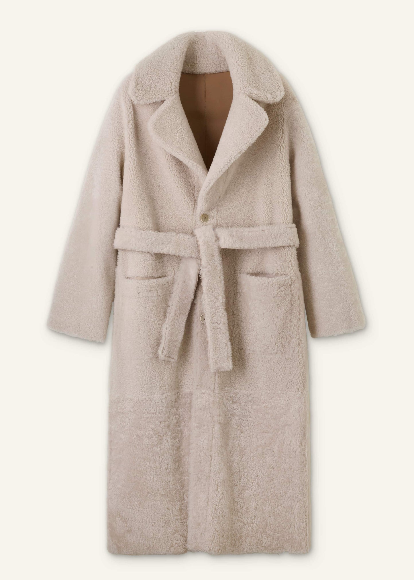 Cream Reversible Shearling Coat + Belt