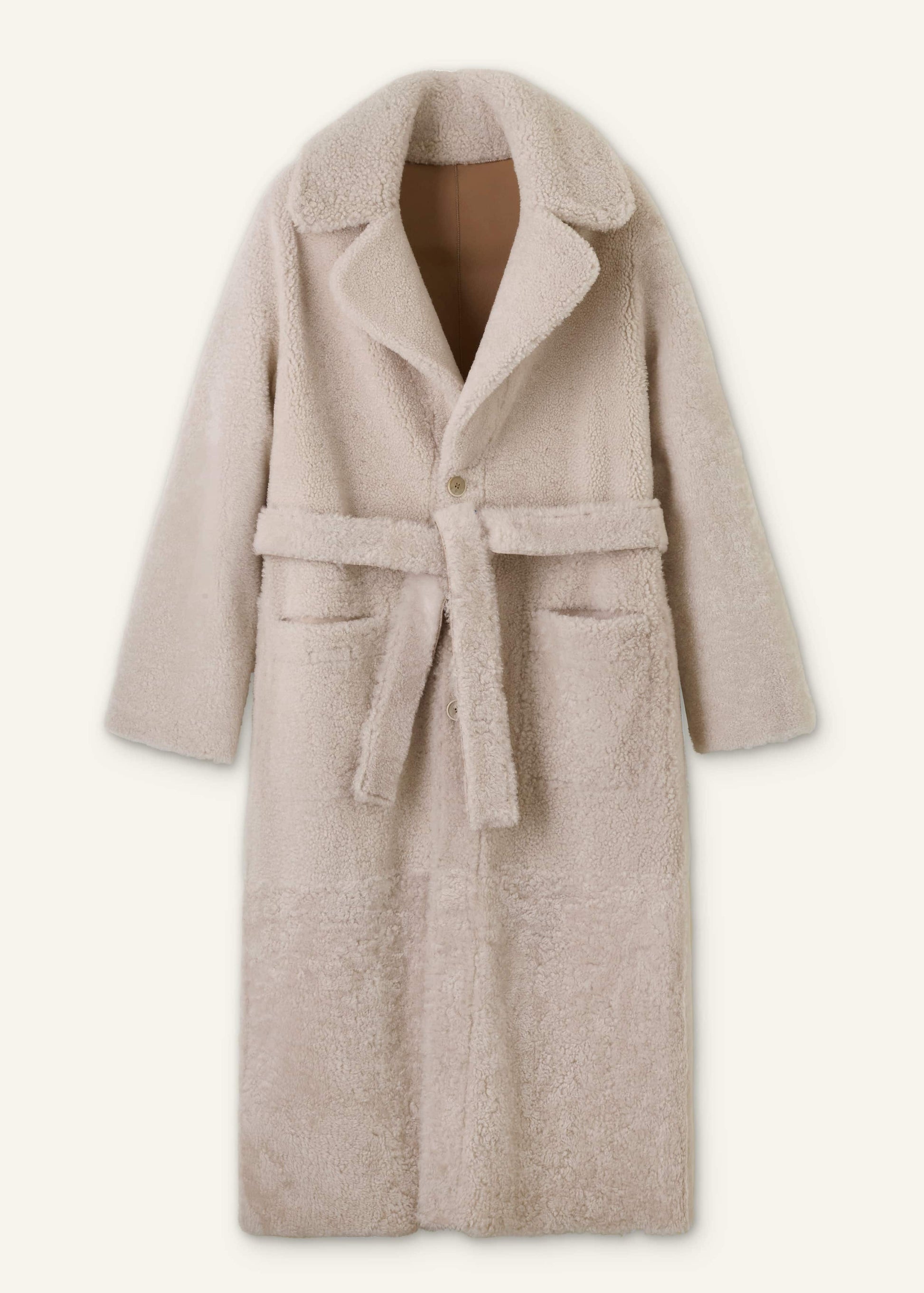 Cream Reversible Shearling Coat + Belt