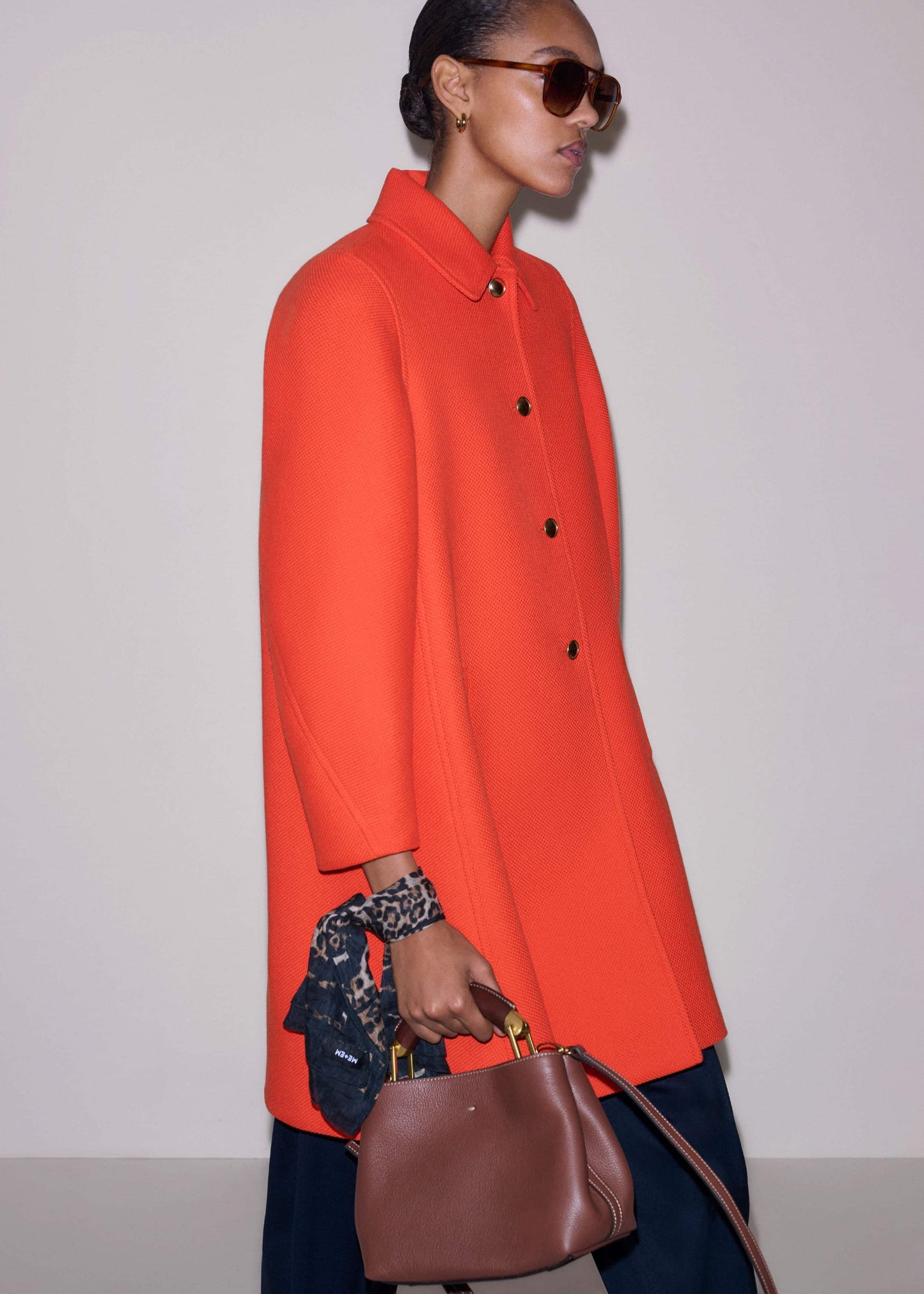 Orange Sculptural Sleeve Swing Coat