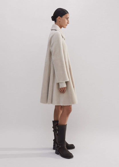Natural Luxe Shearling Leather-Mix Swing Coat