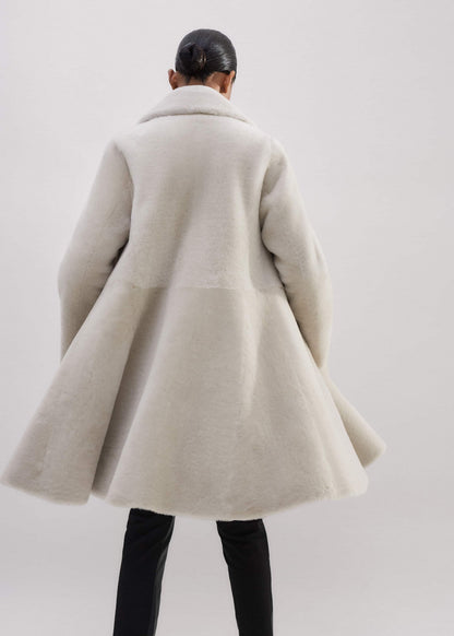 Natural Luxe Shearling Leather-Mix Swing Coat