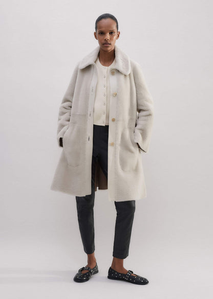 Natural Luxe Shearling Leather-Mix Swing Coat