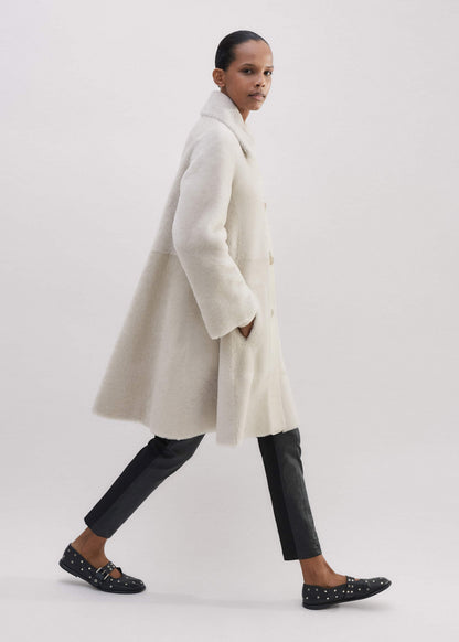 Natural Luxe Shearling Leather-Mix Swing Coat