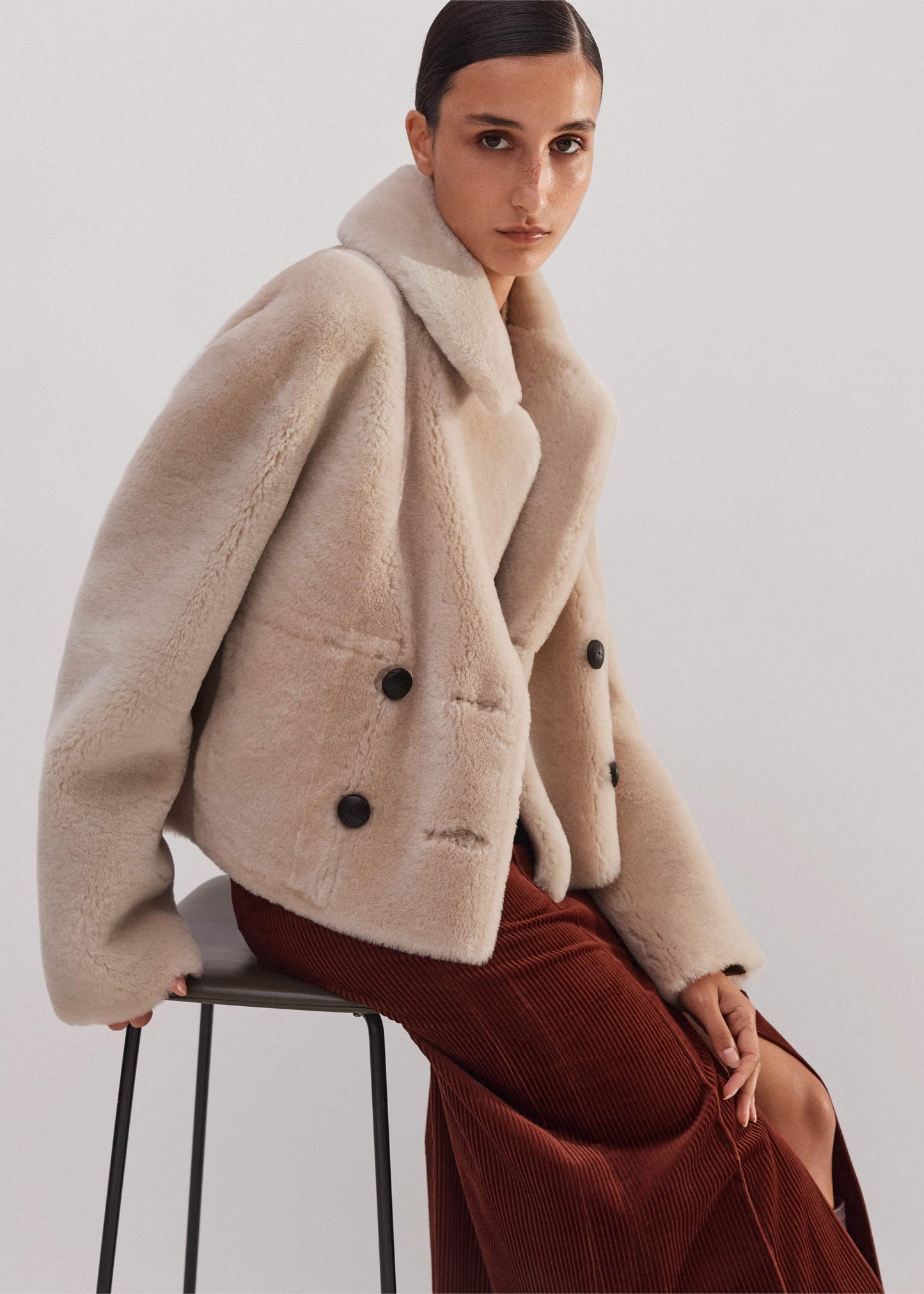 Cream Luxe Short Shearling Coat | Shearling Coats