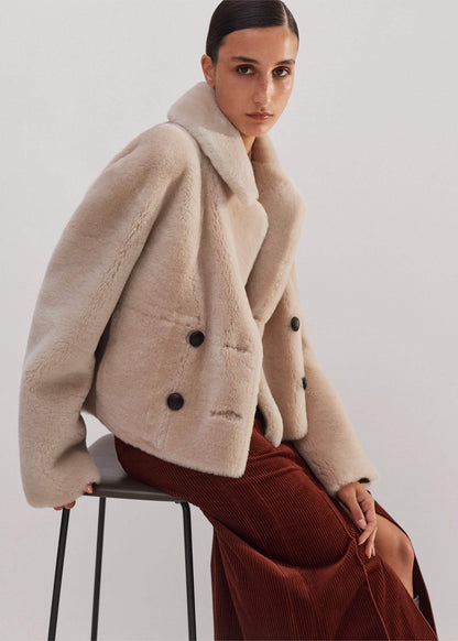 Cream Luxe Short Shearling Coat | Shearling Coats