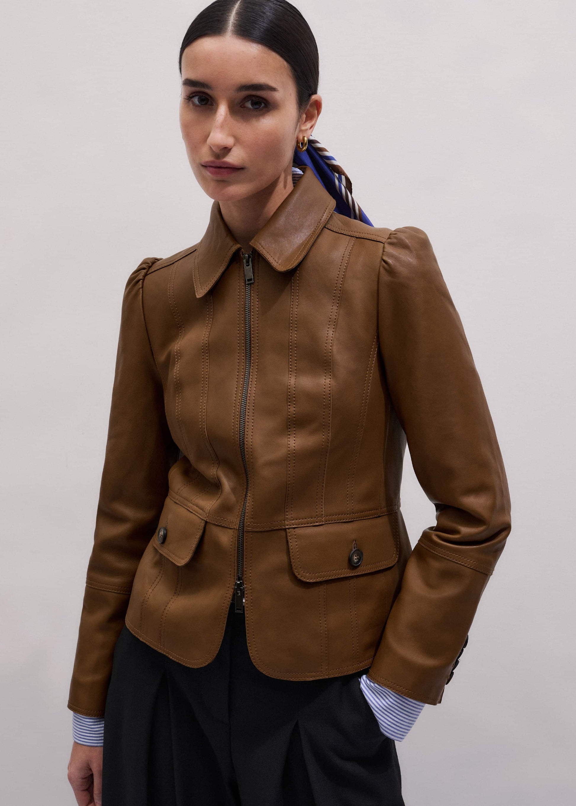 Brown Slim Fit Feminine Utility Jacket