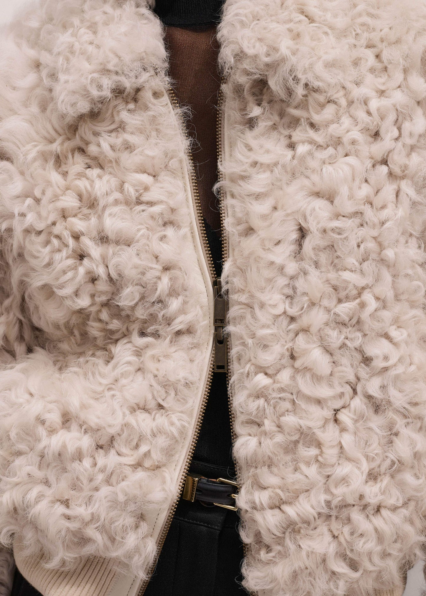 Cream Luxe Shearling Bomber Jacket