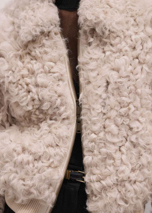 Cream Luxe Shearling Bomber Jacket