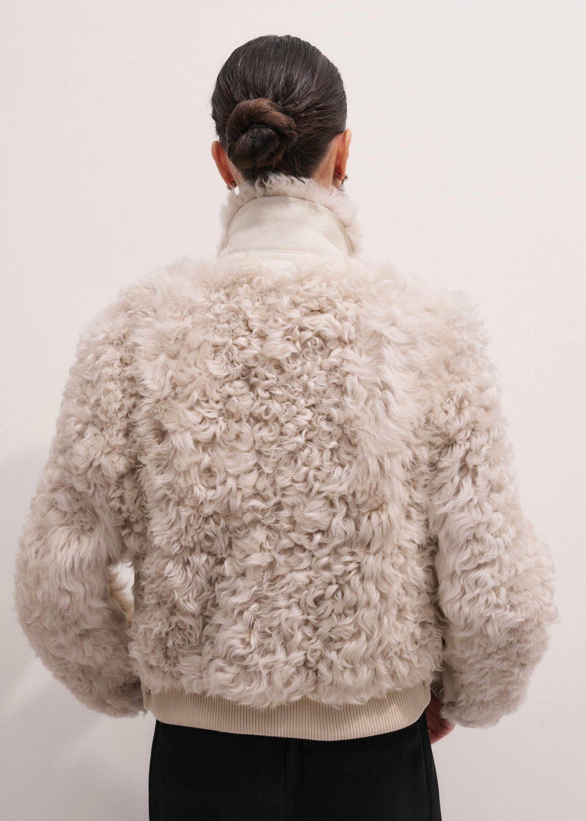 Cream Luxe Shearling Bomber Jacket